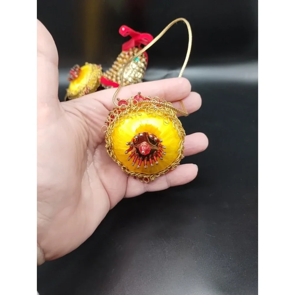 Set Of 3 Vintage Handmade Beaded Sequins Christmas Ornaments